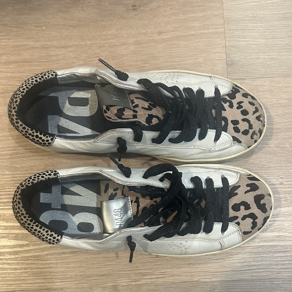 P448 Leopard Print Leather & Suede Sneakers in White, Black, Tan